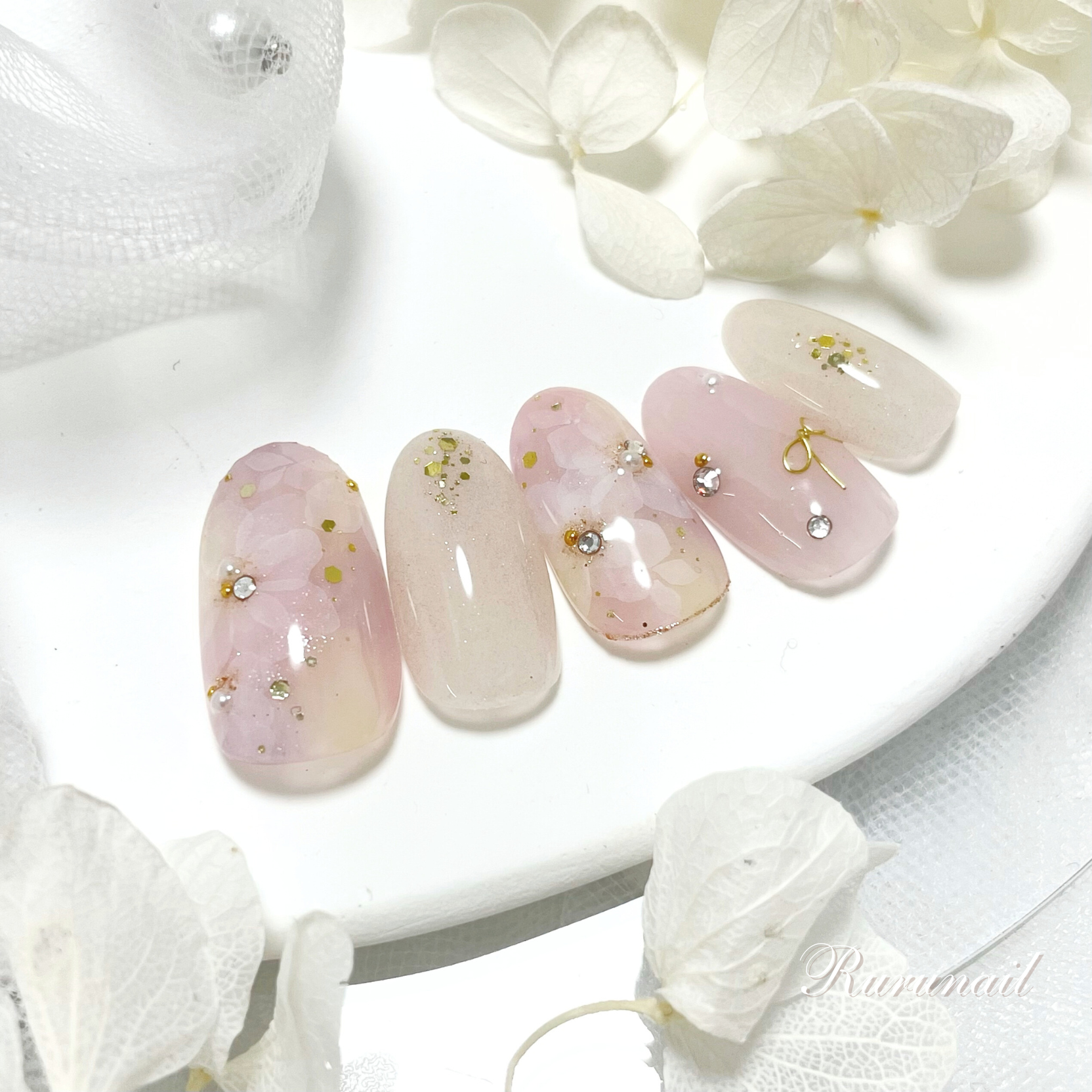 パステル/水彩フラワーネイルチップ/ブライダル/春/293