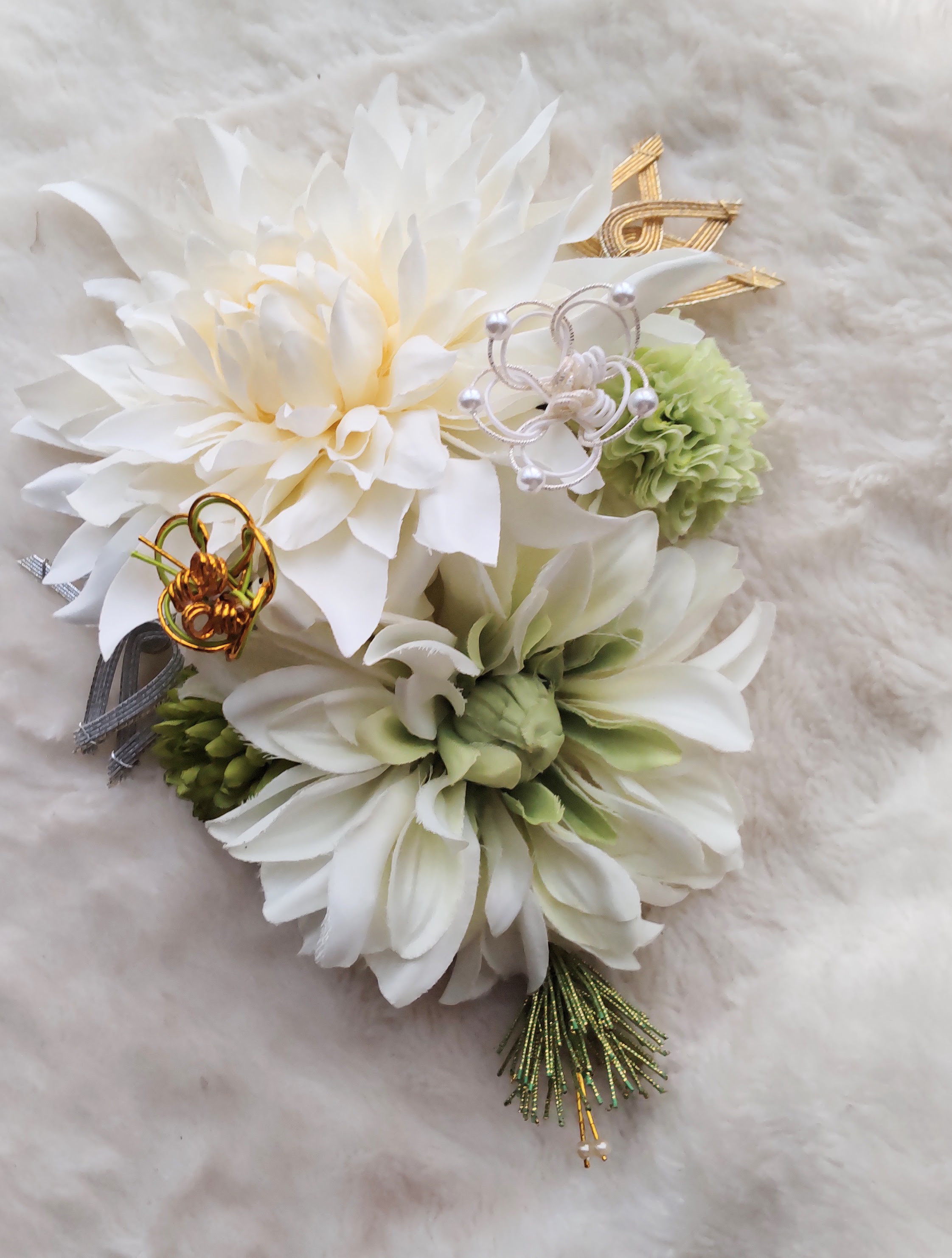造花髪飾り　　クリーム系ダリア　松竹