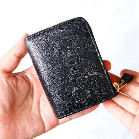 【ペイズリー柄★SATTO L】小さいのにお札が折れない！Lファス型最小に挑む栃木レザーミニ財布 3color 5枚目の画像