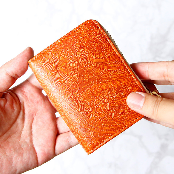 【ペイズリー柄★SATTO L】小さいのにお札が折れない！Lファス型最小に挑む栃木レザーミニ財布 3color 3枚目の画像