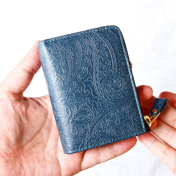 【ペイズリー柄★SATTO L】小さいのにお札が折れない！Lファス型最小に挑む栃木レザーミニ財布 3color 4枚目の画像