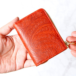 【ペイズリー柄★SATTO L】小さいのにお札が折れない！Lファス型最小に挑む栃木レザーミニ財布 3color 2枚目の画像