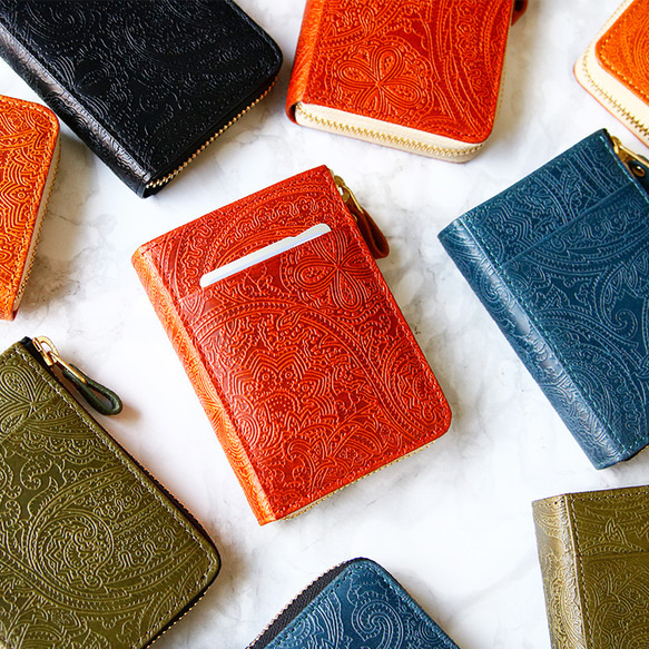 【ペイズリー柄★SATTO L】小さいのにお札が折れない！Lファス型最小に挑む栃木レザーミニ財布 3color 8枚目の画像
