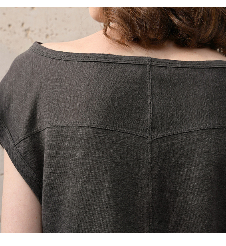 漢麻100% オフショルダートップス フレンチリラックスシルエット 夏用プレミアムニット#黒色