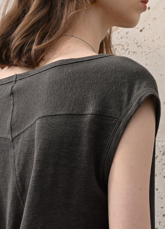 漢麻100% オフショルダートップス フレンチリラックスシルエット 夏用プレミアムニット#黒色