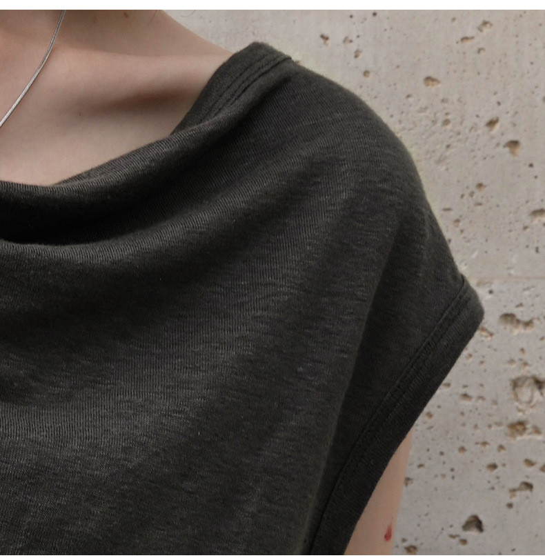 漢麻100% オフショルダートップス フレンチリラックスシルエット 夏用プレミアムニット#黒色