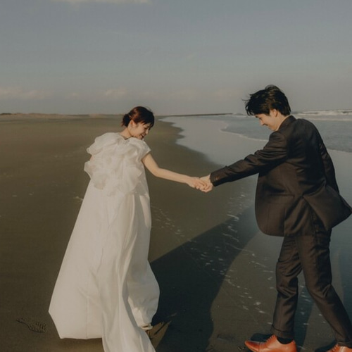 実例写真！リボンのみ ふわふわ袖 可愛い ふんわりシフォン ブライダル