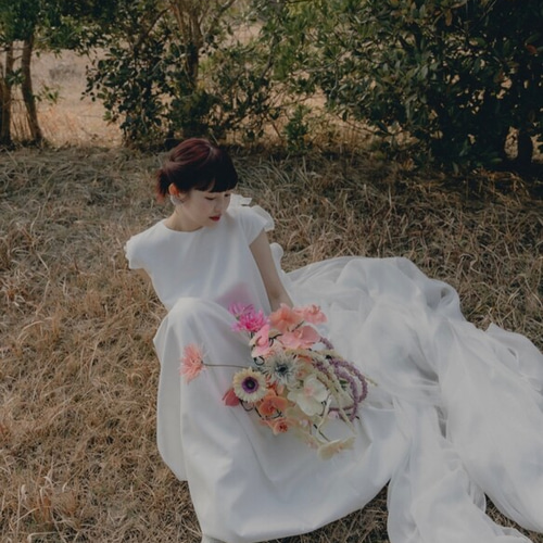 実例写真！リボンのみ ふわふわ袖 可愛い ふんわりシフォン ブライダル