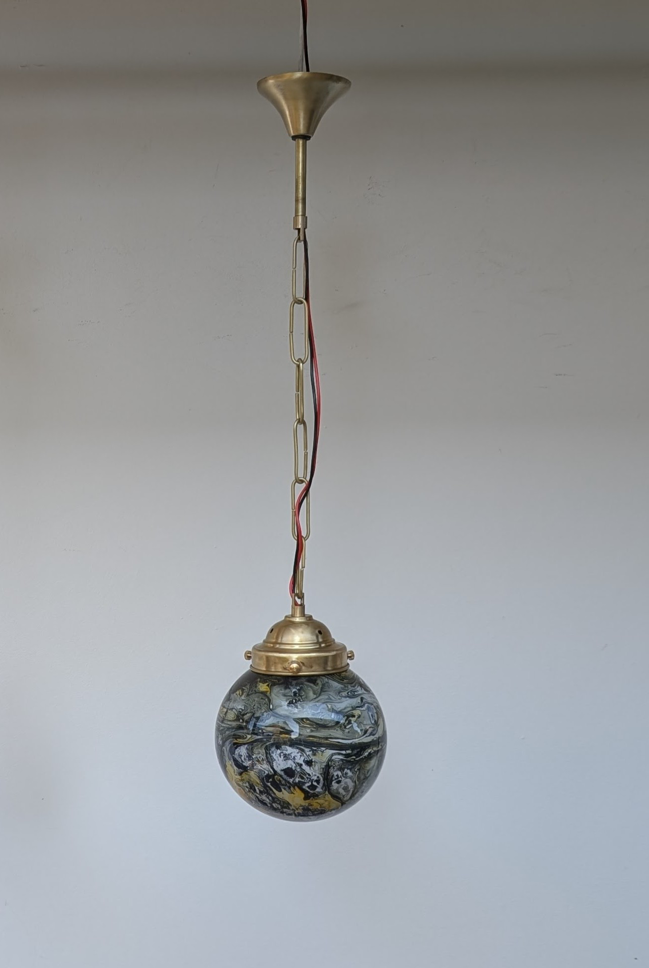 【受注後製作】ヴィンテージ調／ムラーノ・スタイル／ペンダントライト／真鍮製チェーン／ガラス製