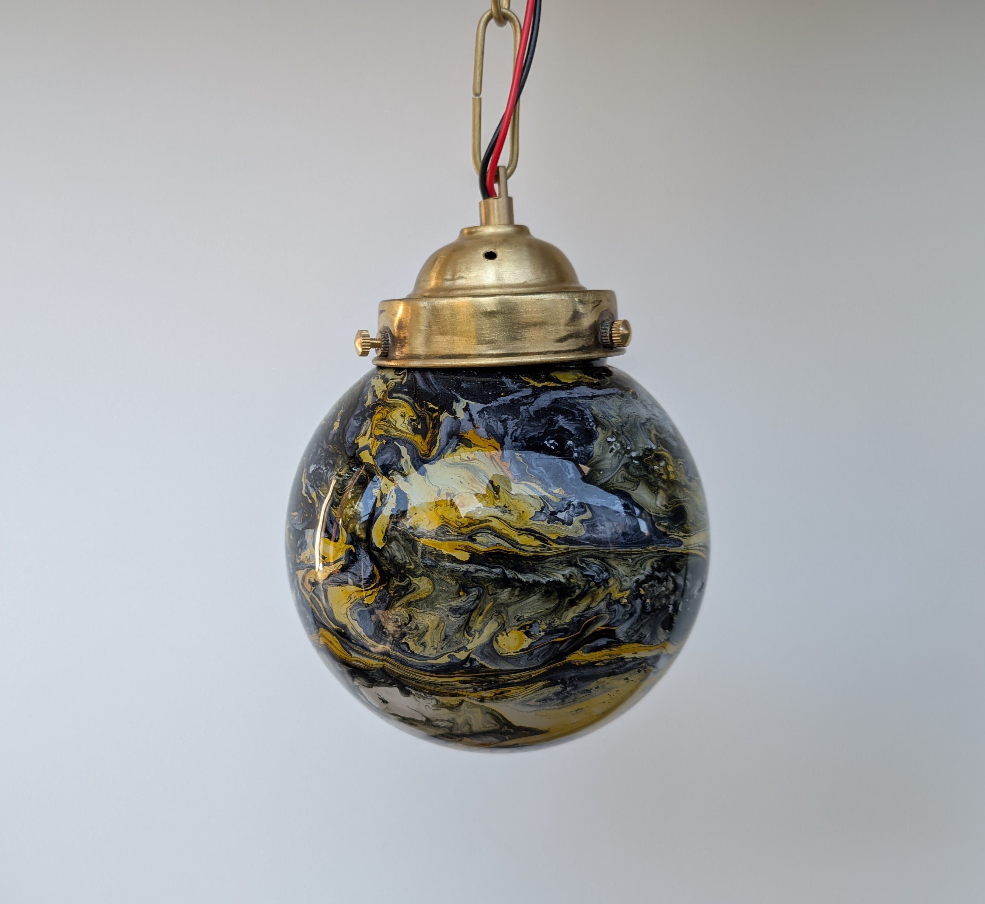 【受注後製作】ヴィンテージ調／ムラーノ・スタイル／ペンダントライト／真鍮製チェーン／ガラス製