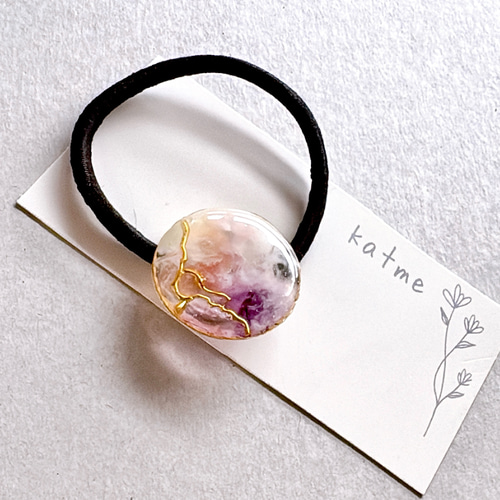 旧★レジンヘアゴム マーブル　大ぶり　個性　ベージュ 華いろ ／ 大ぶり 大人 レジン ヘアゴム ～ ボタニカル ドライ