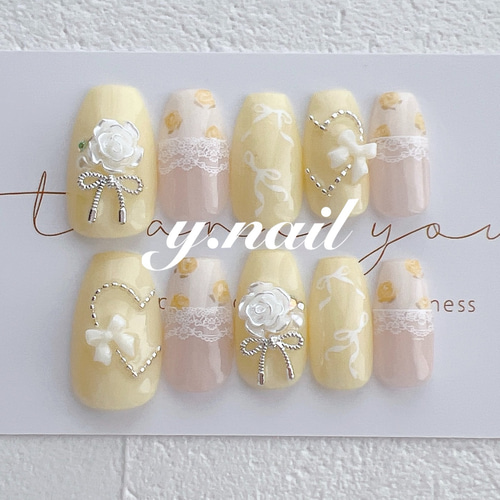 ネイルチップ オーダー レース ガーリー 結婚式 ウエディング フレンチ