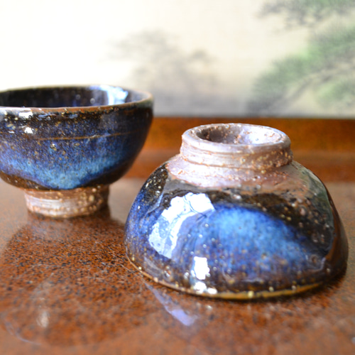 新着！】だるま徳利酒器セット(コスモブルー) 2合徳利 ぐい呑み ＊酒