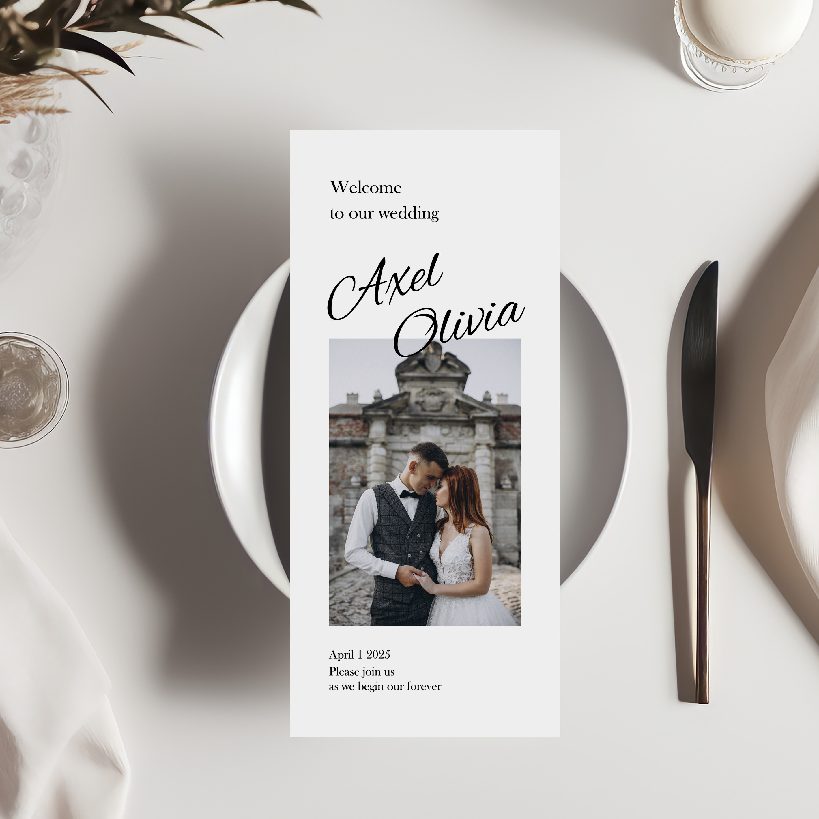 三つ折り 席次表 メニュー表　S4　　シンプル/大人/写真