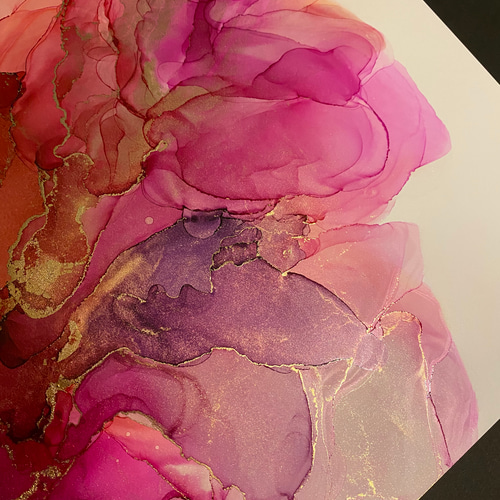 No.17 アルコールインクアート 原画 A3サイズ 絵 ピンク ゴールド 絵画