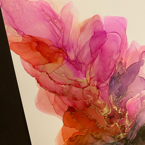No.17 アルコールインクアート 原画 A3サイズ 絵 ピンク ゴールド 絵画