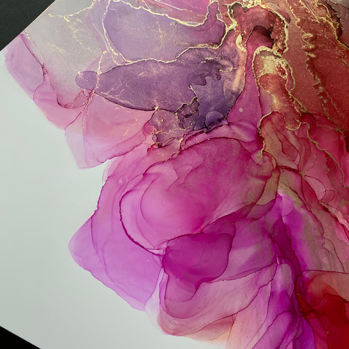 No.17 アルコールインクアート 原画 A3サイズ 絵 ピンク ゴールド 絵画