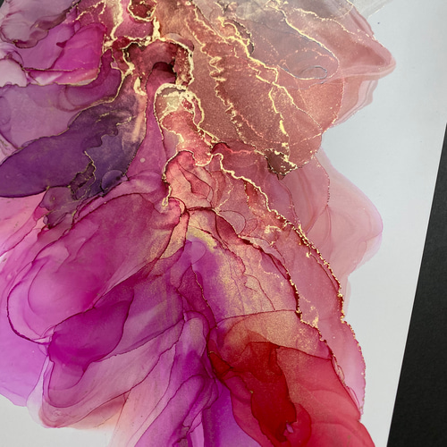 No.17 アルコールインクアート 原画 A3サイズ 絵 ピンク ゴールド 絵画