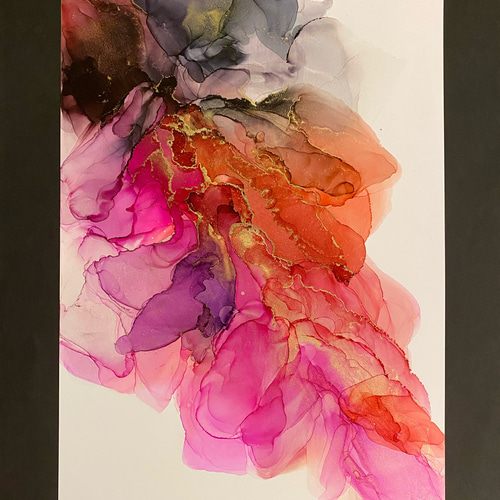No.17 アルコールインクアート 原画 A3サイズ 絵 ピンク ゴールド 絵画