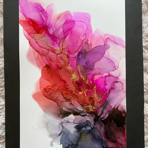 アルコールインクアート　ピンク　紫　黄色　レジン　パネル　木製　29.6×21 アルコールインクアート ピンク 紫 黄色 レジン パネル 木製 29.6×21