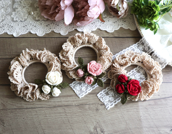 レース編み・薔薇と蕾のシュシュ シュシュ Puu crochet 通販 19165373