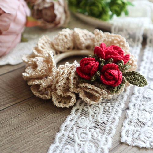レース編み・薔薇と蕾のシュシュ シュシュ Puu crochet 通販 19165373