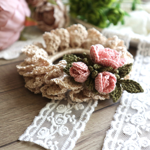 レース編み・薔薇と蕾のシュシュ シュシュ Puu crochet 通販 19165373