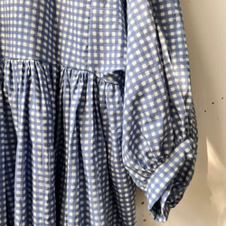 インド／インド綿 ブロックプリントロングドレス　ブルーチェック 6枚目の画像