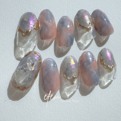 夕焼けの海のようなニュアンスネイル 青 春夏 オーロラ ミラー 韓国