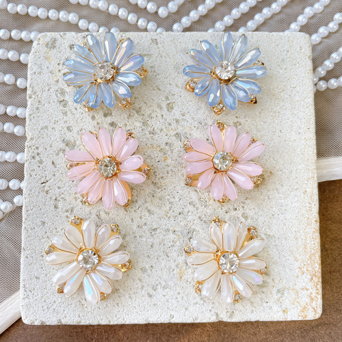 2pcs】クリスタルフラワー ラインストーン付 約29mm 手作りフラワー