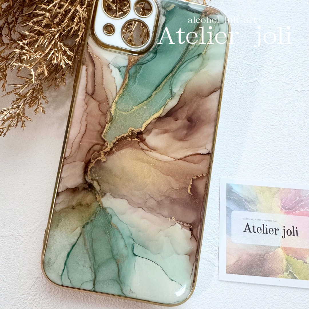 ミントグリーンケース｜iPhone対応／アルコールインクアート