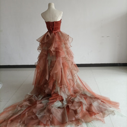 オーバードレス オレンジ Vネック シースルー 花モチーフ ロング  