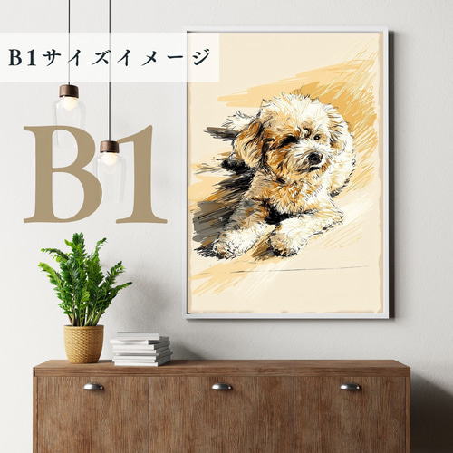 絵画　トイプードル プードル犬とビーチのスケッチ No.4】トイプードル・海・犬の絵