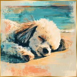 プードル犬とビーチのスケッチ No.5】トイプードル・海・犬の絵・犬の