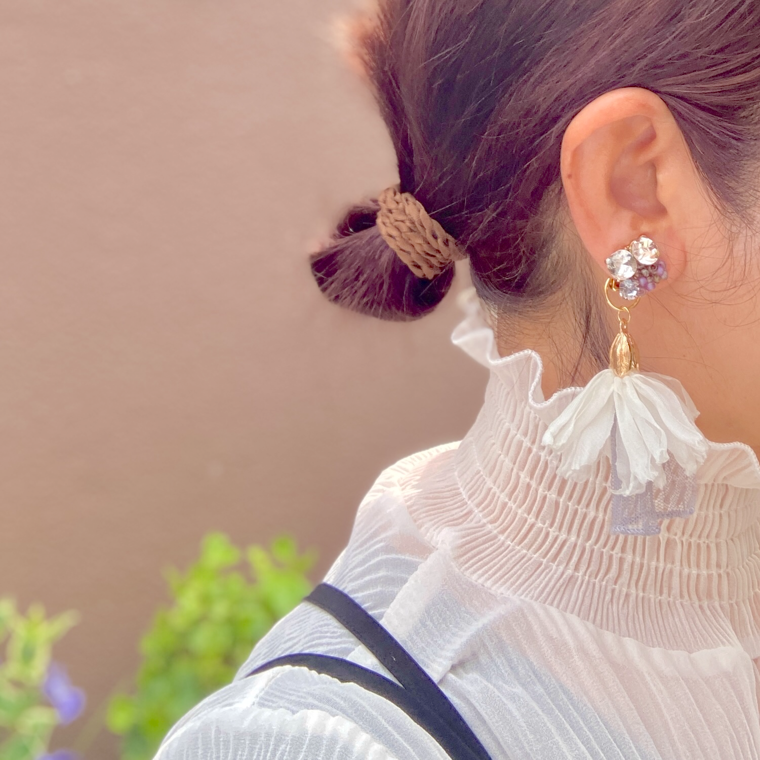 【 2wayイヤリング】レース　パープル　結婚式　ウエディング　ブライダル　552