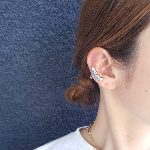 058☻ハンドメイド*モノトーンボタン 大ぶり クリップ イヤーカフ 1pcs] オール ステンレス サージカルステンレス 20mm クリップ
