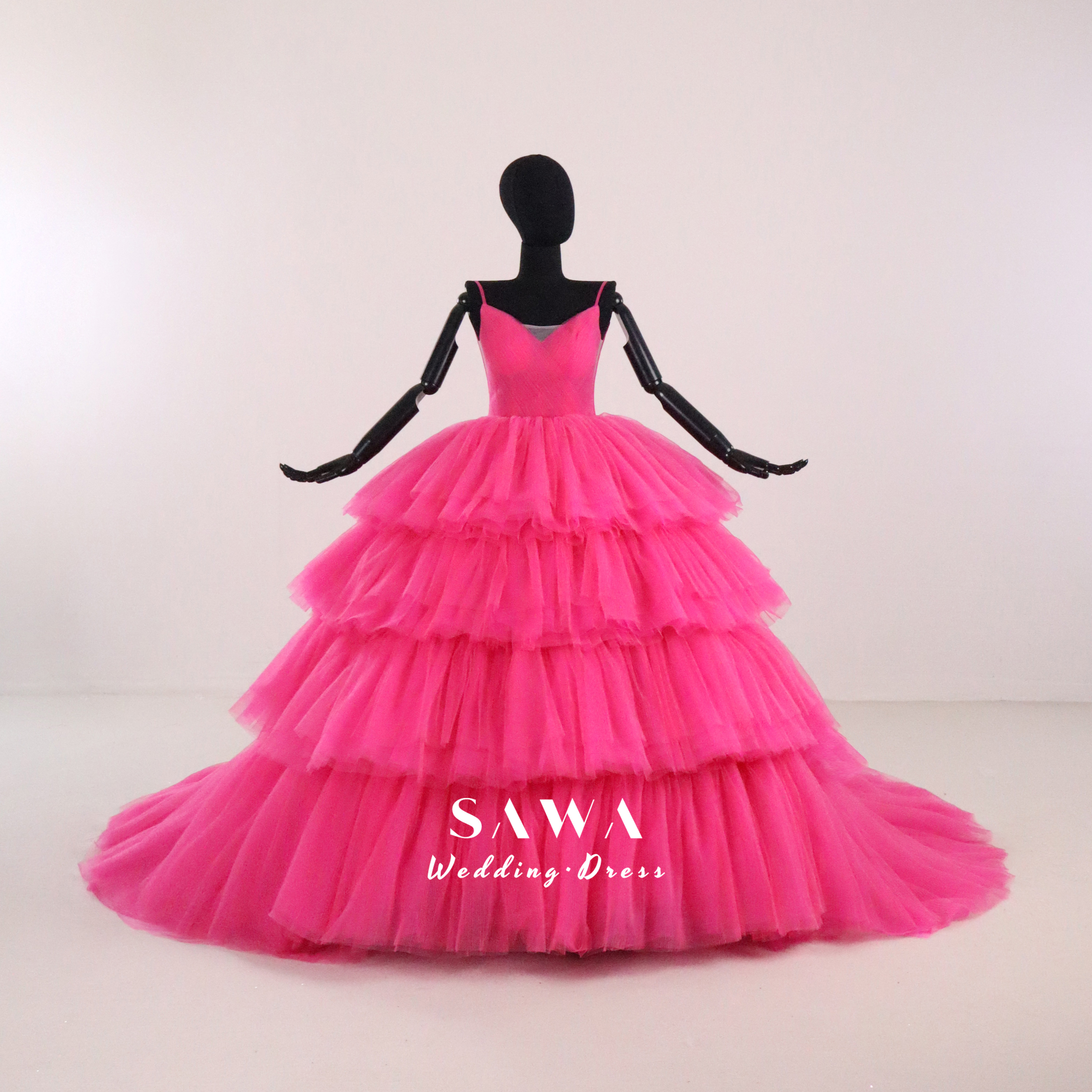 素敵　お色直し　ボリューム　多層チュール　編みあげ　短いトレーン　パーティーステージ衣装前撮りサイズオーダーロケーション