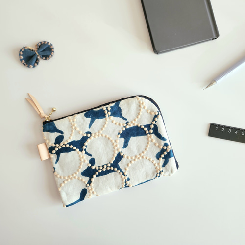 ミナペルホネンタンバリン×ランランランのL字ファスナーポーチ/母子