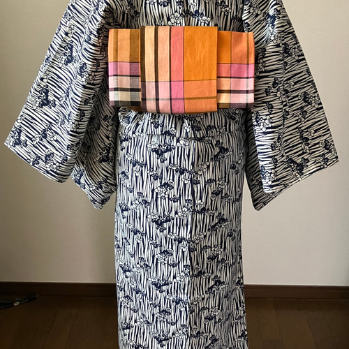 浴衣/単衣 ネイビー/グレーあやめ柄 竺仙 着物 さまだや 通販