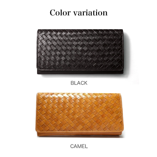 大容量×高級感】イントレチャート 本革長財布 メッシュ 編み込み 本革