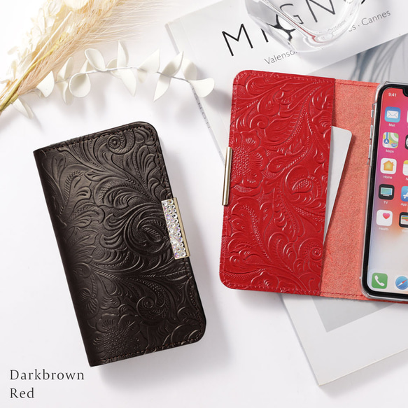 9色　花　エンボス　本革手帳　スマホケース　AQUOS　OPPO　Xperia　android #mm00001506 4枚目の画像