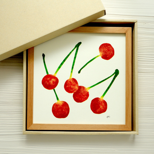 ましかくの絵「さくらんぼ」 現代アート 正方形 絵画 大月意匠 通販
