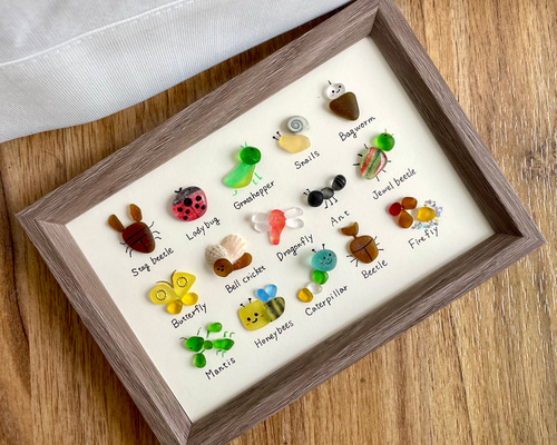 シーグラスアートNo.119 図鑑 虫 昆虫 雑貨 置物 ミニチュア 蝶々 むし