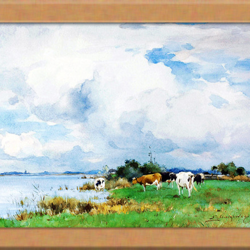 牛のいる風景画 A4 オランダのアート 絵画 ARTE 通販 19167430