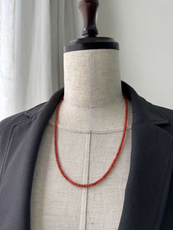 【特別奉仕品】Red coral 宝石珊瑚　赤珊瑚ネックレス　シルバーアジャスター付 2枚目の画像
