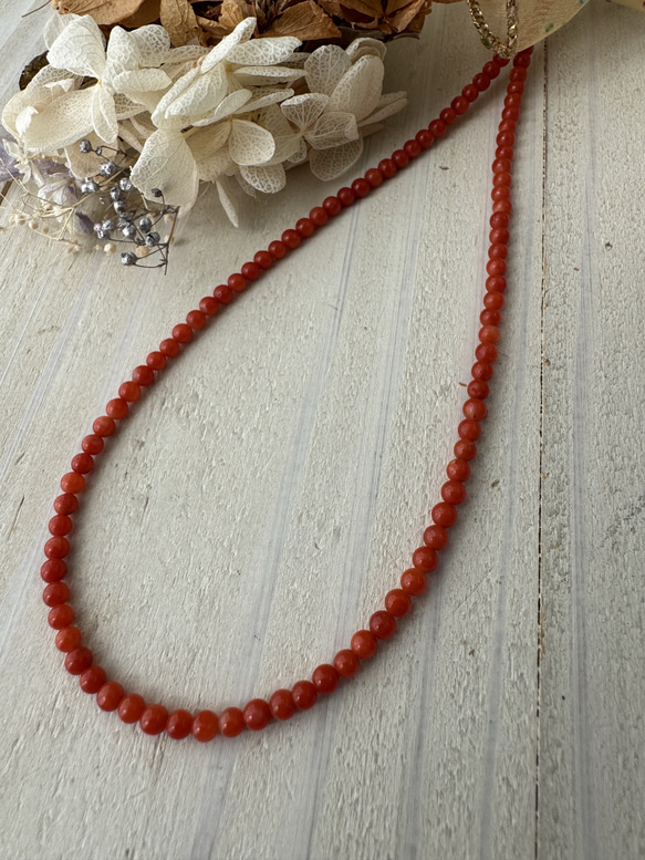 【特別奉仕品】Red coral 宝石珊瑚　赤珊瑚ネックレス　シルバーアジャスター付 12枚目の画像