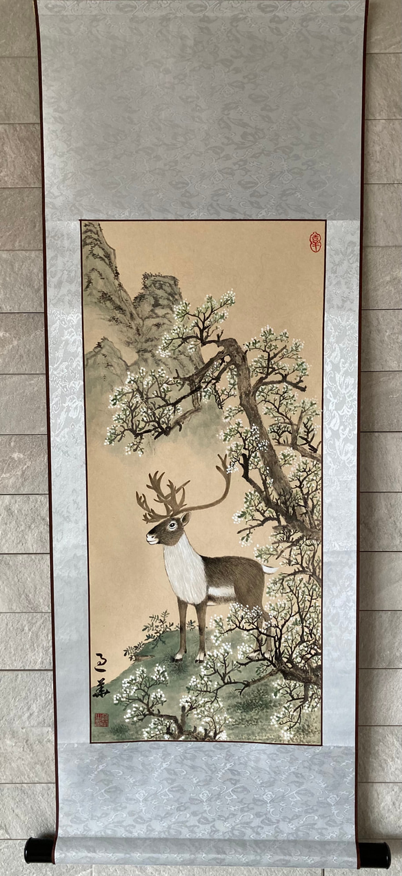 蛙戯画図 水墨画 巻物 掛軸