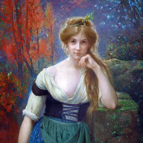 水彩画 女性のポートレート 花のモチーフフランス人画家　サイン入り 水彩画 女性のポートレート 花のモチーフフランス人画家 サイン入り