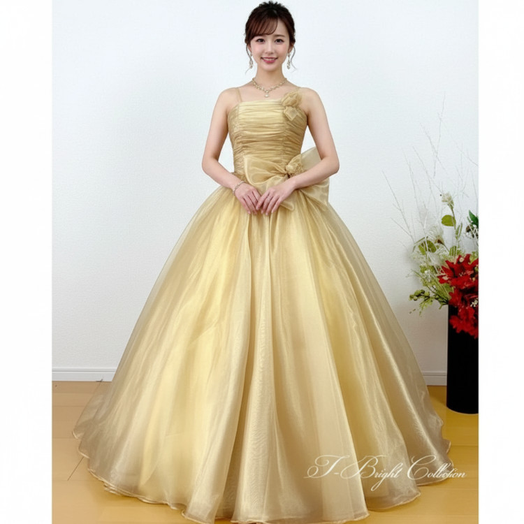 カラードレス ロングドレス 結婚式 演奏会用ドレス 発表会 ステージ 舞台衣装 ゴールド cd01264gd