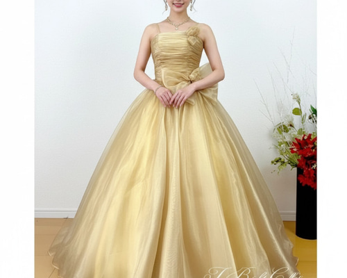 ♡黄色のビーズ装飾ロングダンスドレス♡ 黄色のビーズ装飾ロング